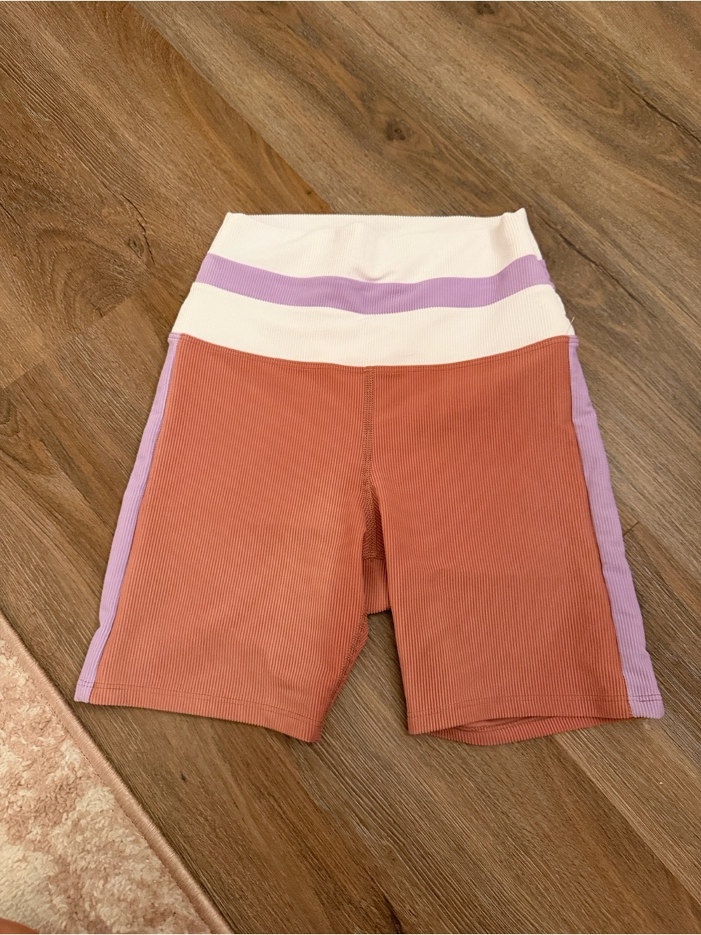 Beach Riot Rust & Lavender Colorblock High-Waist Bike Shorts